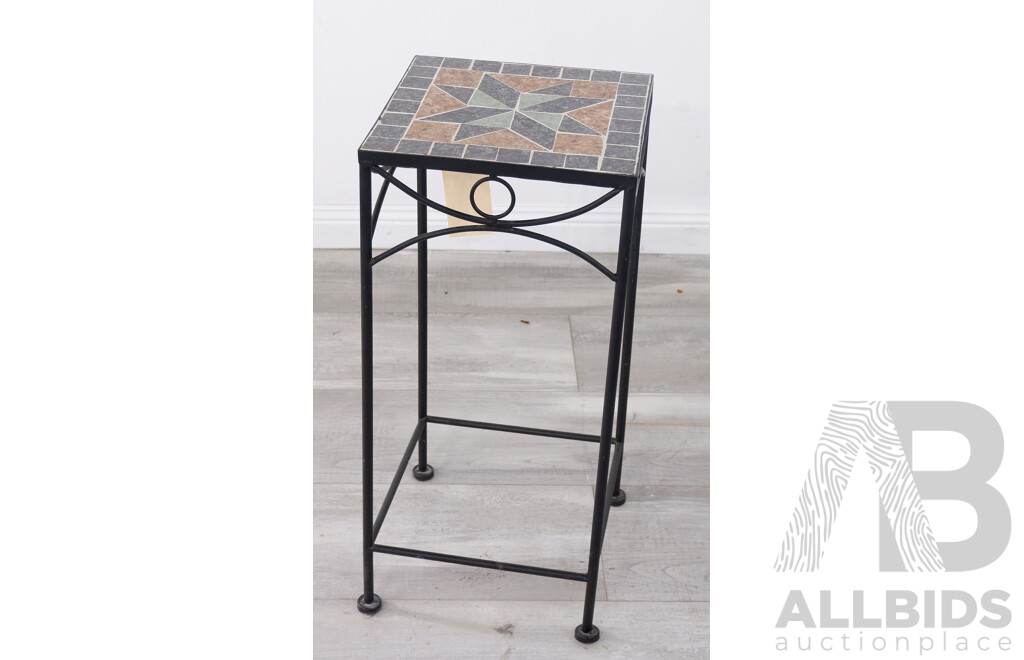 Tall Wrought Iron and Tile Plant Stand