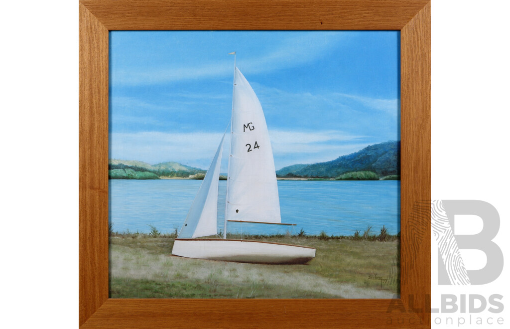 P. Van Tienen, Untitled (Yacht on the Shore) 1977, Oil on Canvas