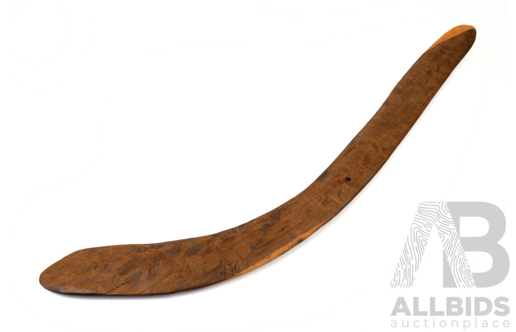 Hand Carved Vintage Mulga Wood Boomerang with Incised Decoration