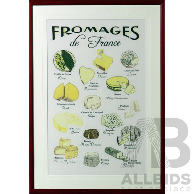 Fromages De France, Framed Ink on Fabric, 85 x 60 cm (frame)