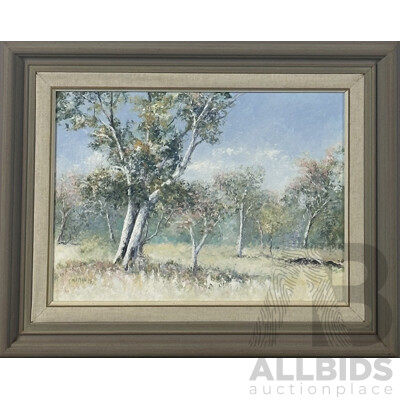 Jan Matson, (20th Century, Australian), Gum Trees - Namadgi Park, Oil on Canvas, 42 x 52 cm (frame)