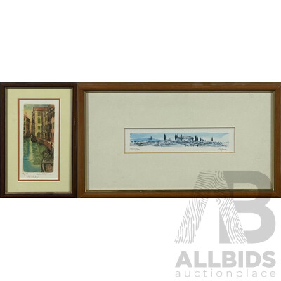 Artists Unknown, (20th Century, Italian), Riflessi/Reflections (Venezia) & Toscana, Hand Coloured Etching & Print of Original Watercolour, 22 x 37 cm (largest frame) (2)