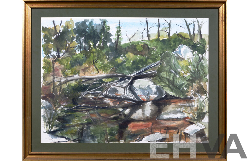 Cheyne Purdue, Untitled (River Scene and Fallen Tree - Tasmania) 1976, Watercolour