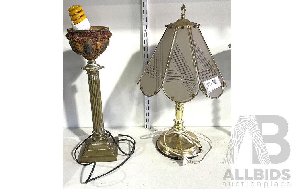 Art Nouveau Style Lamp and Vintage Gold Table Lamp