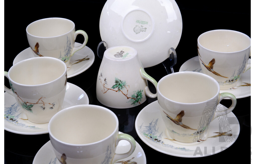 Antique English Royal Doulton Porcelain 12 Piece Coffee Set in the Coppice Pattern