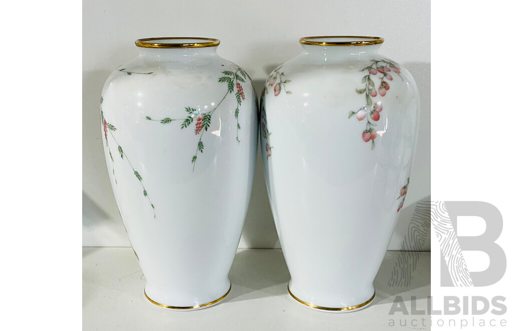 Pair of Heritage Collection Nitto Fine China Vases - the Imperial Kinkei Vase and the Imperial Peacock Vase - Made in Japan