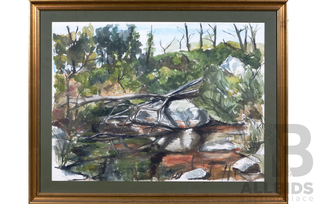 Cheyne Purdue, Untitled (River Scene and Fallen Tree - Tasmania) 1976, Watercolour