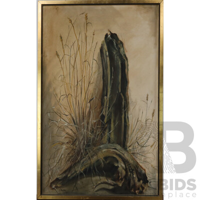I. Richter, Stump and Native Grasses, Oil on Canvas