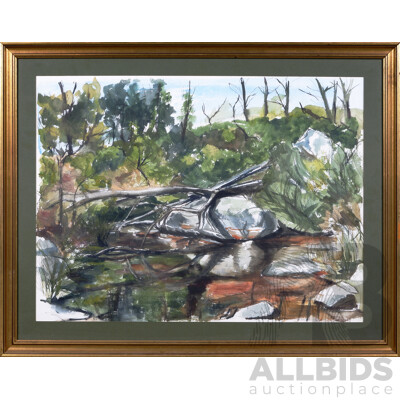 Cheyne Purdue, Untitled (River Scene and Fallen Tree - Tasmania) 1976, Watercolour