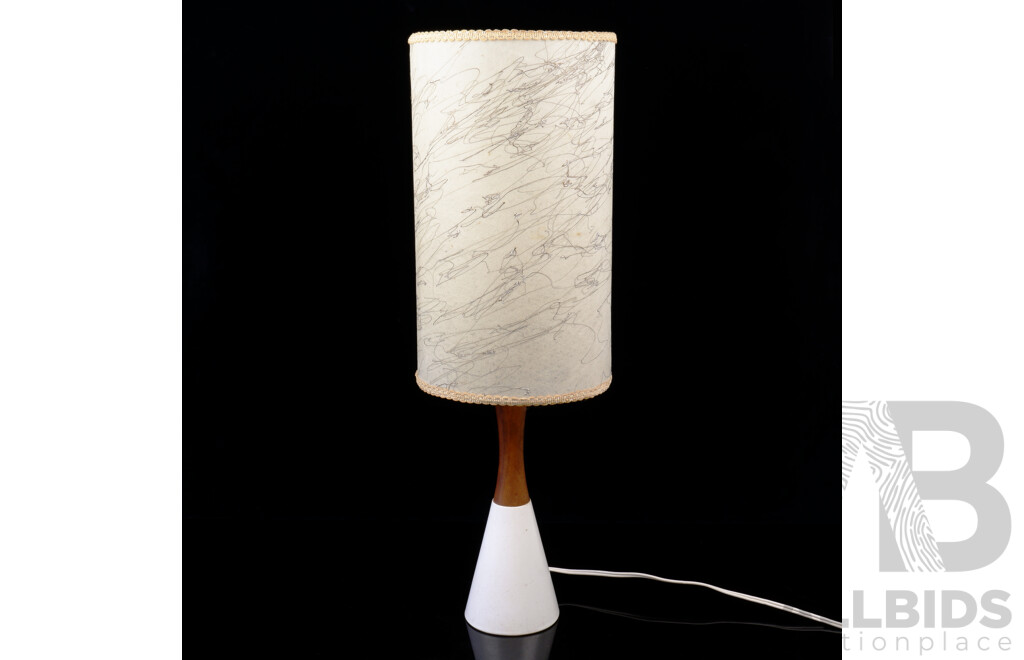 Mid Century Table Lamp with Ceramic and Teak Base