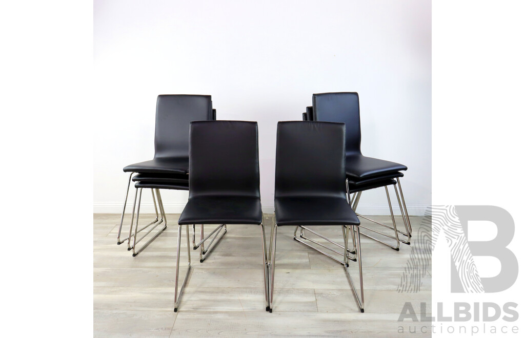 Set of Eight Volfgang Ikea Chairs in Black Faux Leather with Chrome Legs