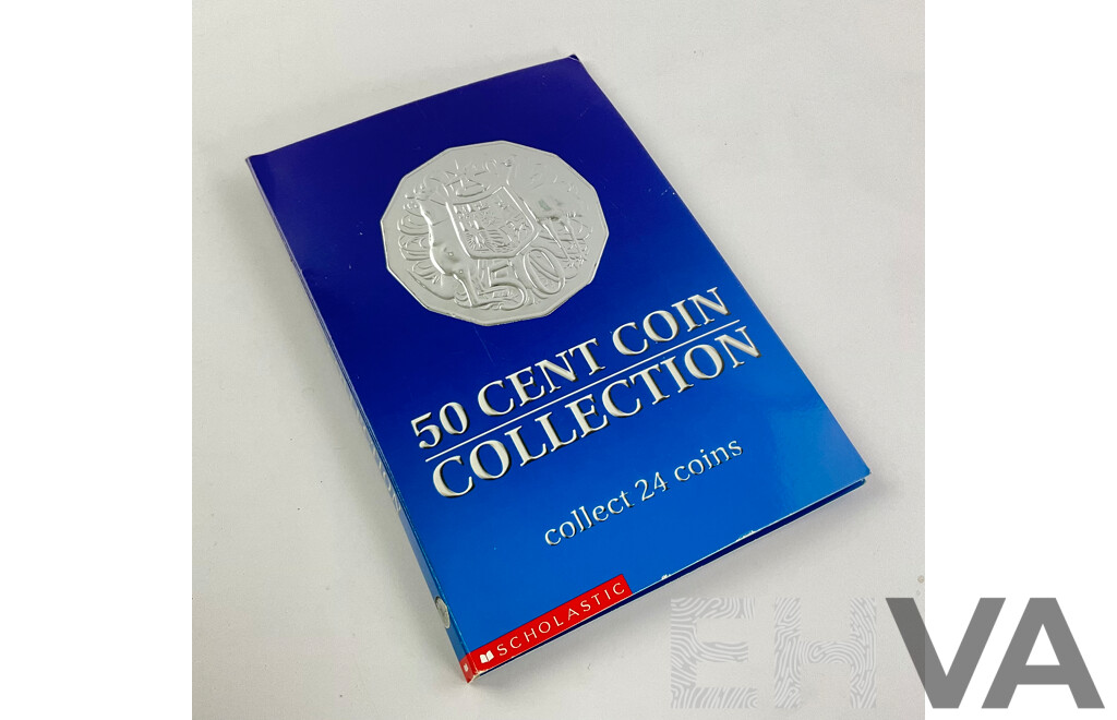 Australian Scholastic Fifty Cent Coin Collection Album, Twenty Four Coins Including 2001 Commemorative State Issues
