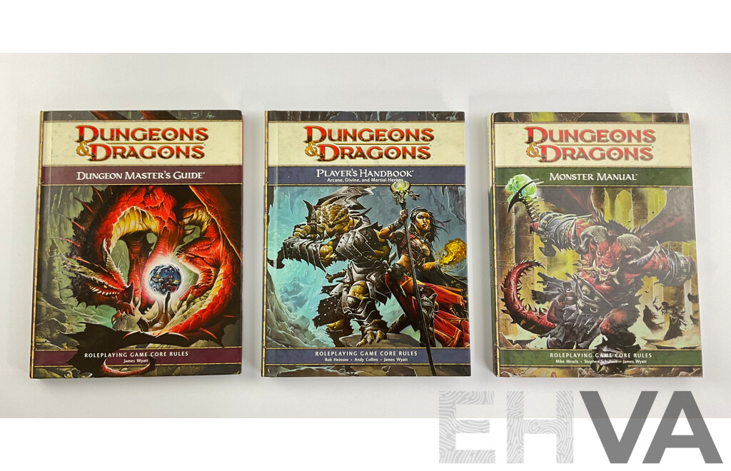 Collection Three Retro Dungeons & Dragons Books Comprising Dungeon Masters Guide, Players Handbook, Monster Manual, 2008