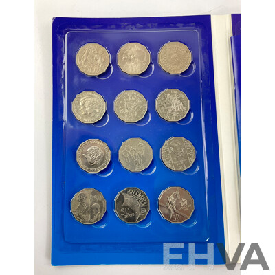 Australian Scholastic Fifty Cent Coin Collection Album, Twenty Four Coins Including 2001 Commemorative State Issues