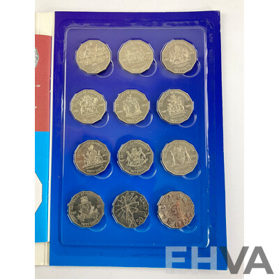 Australian Scholastic Fifty Cent Coin Collection Album, Twenty Four Coins Including 2001 Commemorative State Issues