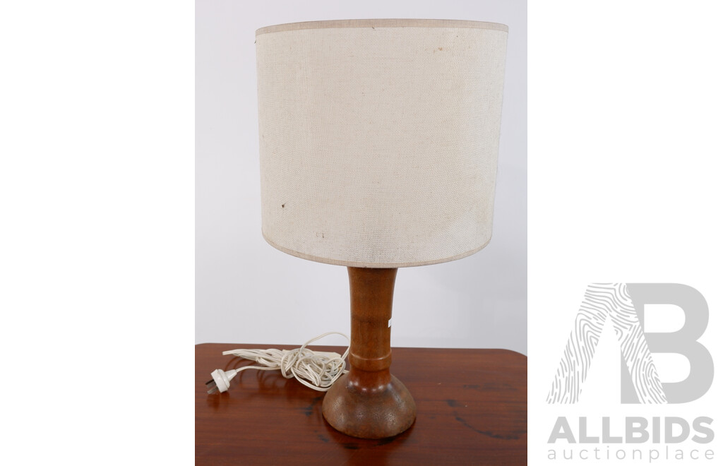 Mid Century Table Lamp with Turned Wooden Base