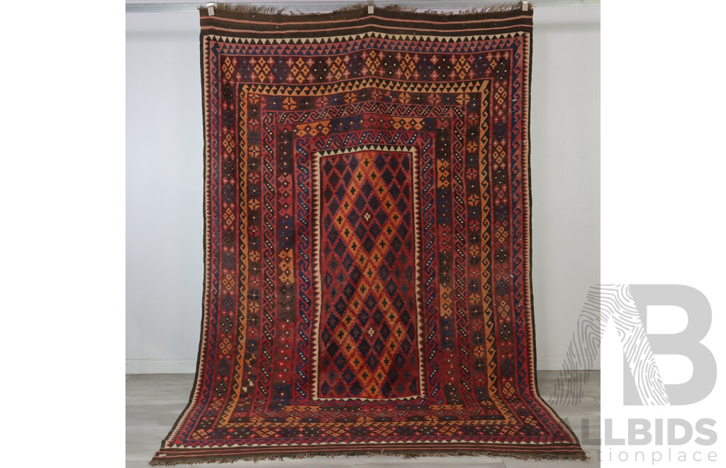 Large Hand Woven Persian Maimana Slit Weave Wool Kilim