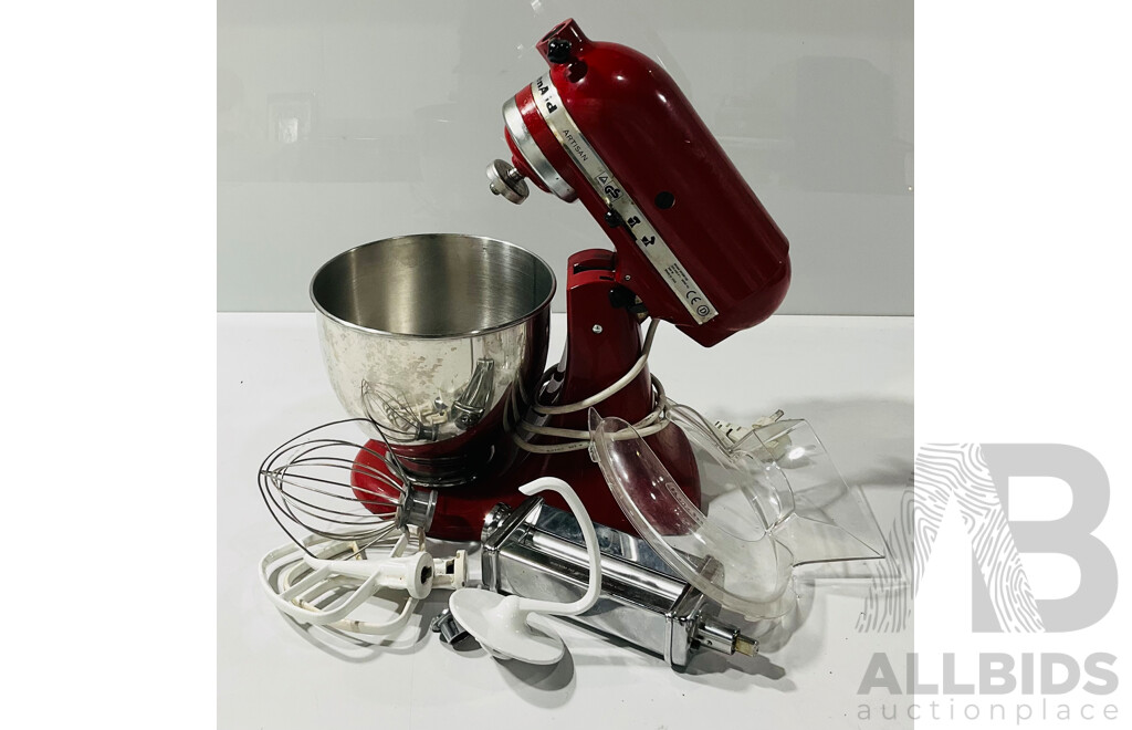 Cherry Red Kitchen Aid with Utensils, Splash Guard, Pasta Roller