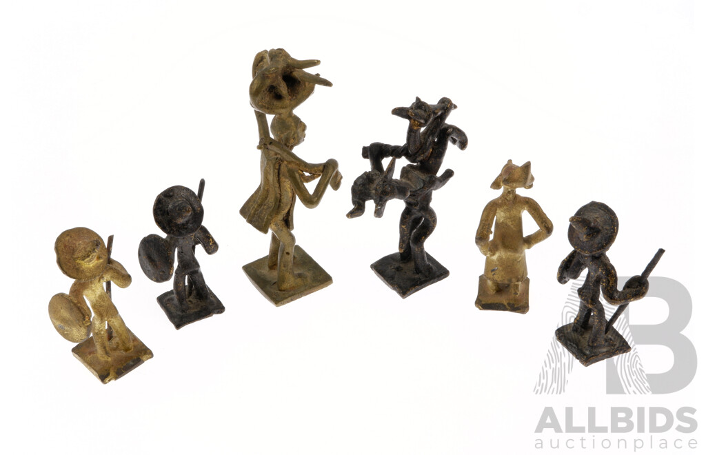 Interesting Collection Six Vintage Traditional West African Ashanti Brass and Iron Gold Weights