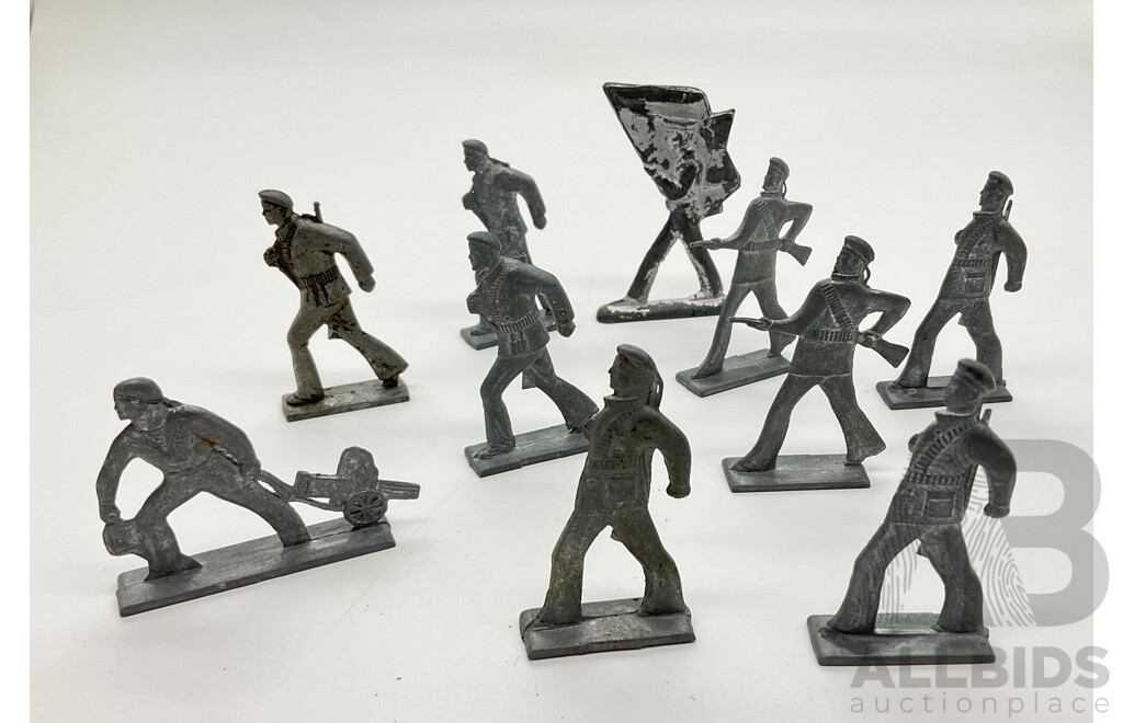 Collection Vintage Soviet Art Deco Lead Soldiers, Some with Makers Marks to Bases