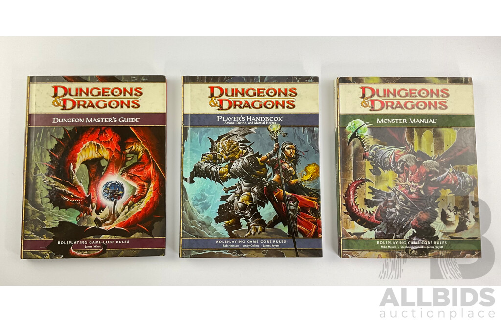 Collection Three Retro Dungeons & Dragons Books Comprising Dungeon Masters Guide, Players Handbook, Monster Manual, 2008