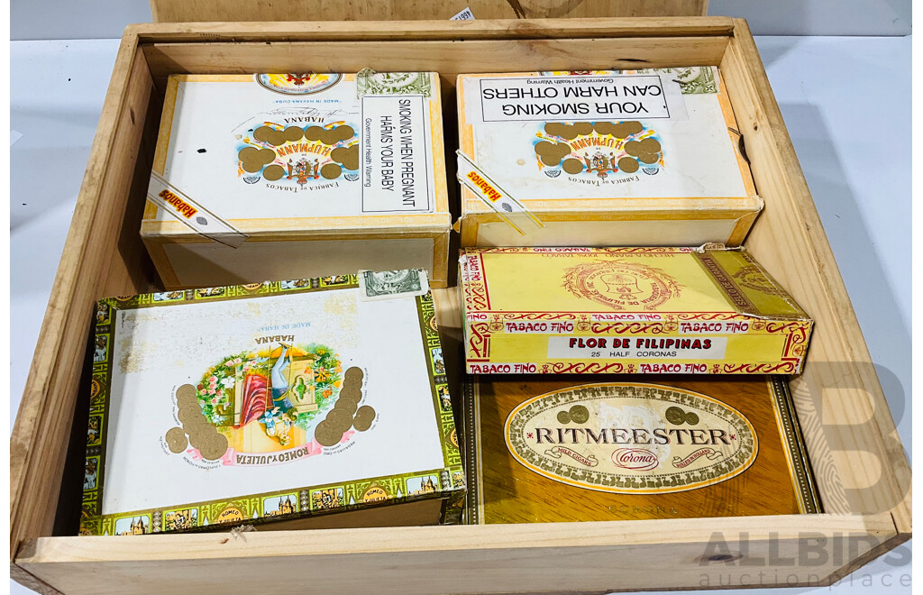 Collection Vintage Cigar Boxes in Pheasant Farm Wooden Case