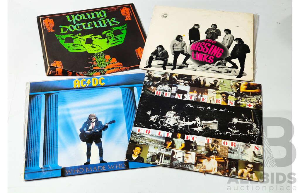 Four Vinyl LP Records of Australian Interest Comprising AC DC, Hunters & Collectors, Young Docteurs & Missing Links