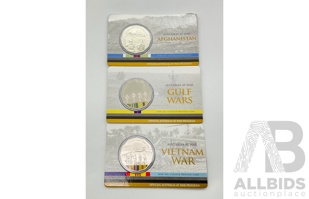 Australian 2016 Fifty Cent Australia at War Commemorative Coins, Gulf Wars, Afghanistan, Vietnam War