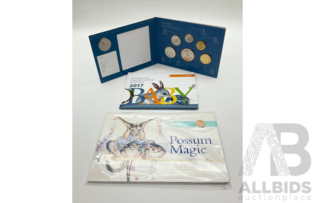Australian 2017 Possum Magic Limited Edition One Cent Coin and 2017 Baby UNC Seven Coin Set