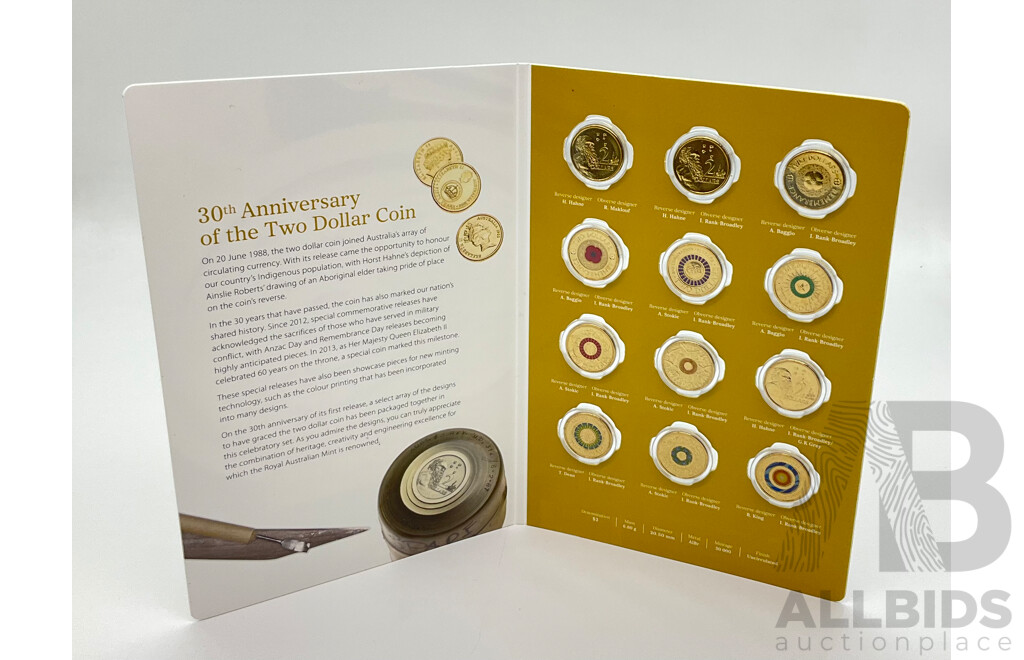 Australian 2018 30th Anniversary of the Two Dollar Coin, Twelve Coin Set