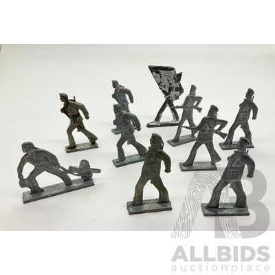 Collection Vintage Soviet Art Deco Lead Soldiers, Some with Makers Marks to Bases