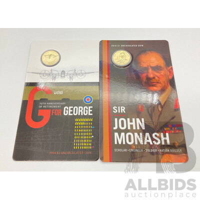 Australian RAM Commemorative Coins Including 2018 One Dollar John Monash and 2014 One Dollar G for George