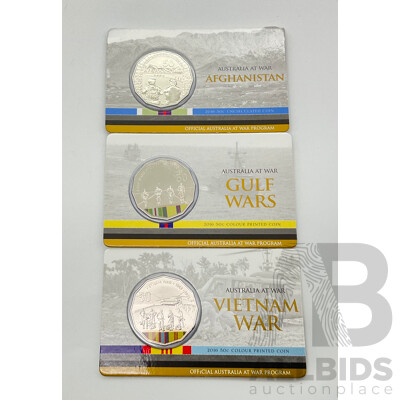 Australian 2016 Fifty Cent Australia at War Commemorative Coins, Gulf Wars, Afghanistan, Vietnam War