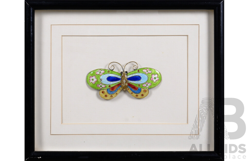 Framed Handmade Tile by Donna Kirby Together with a Framed Wirework Enamel Butterfly (2)