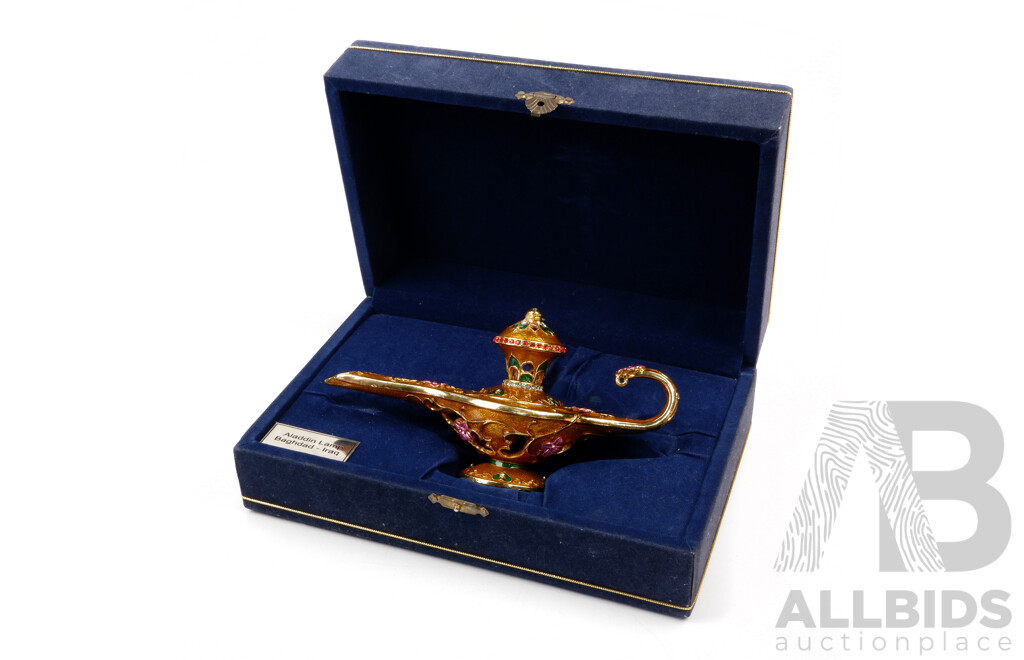 Hand Made Brass & Enamel Highly Decorative Aladdin Lamp in Presentation Case From Baghdad Iraq