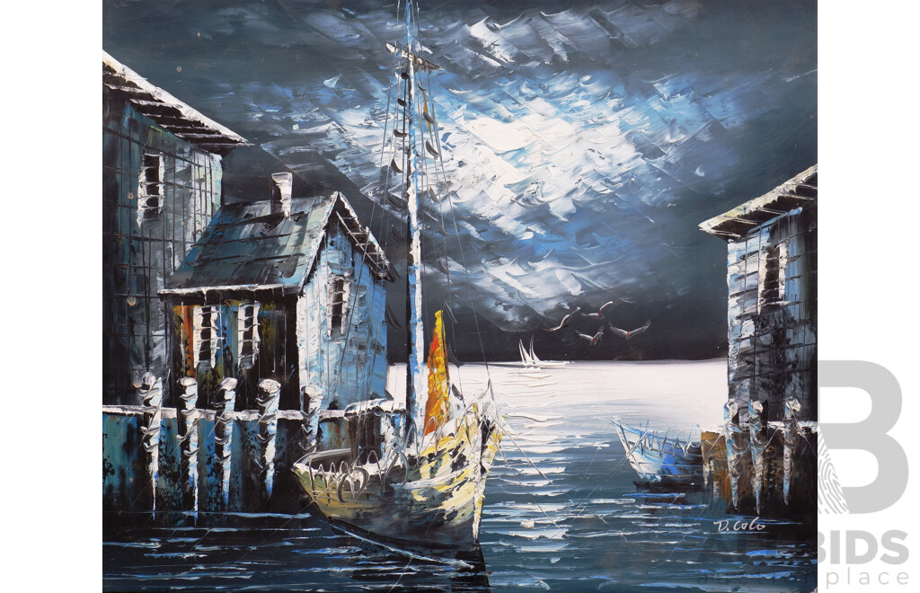 D. Colo, Harbour Scene at Night, Acylic on Canvas