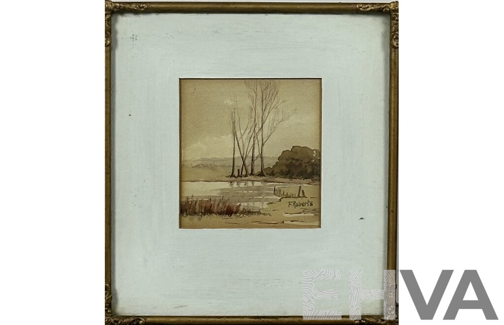 F. Roberts (Early 20th Century, C 1922-27), Reflection in the Water Landscape, Watercolour on Card