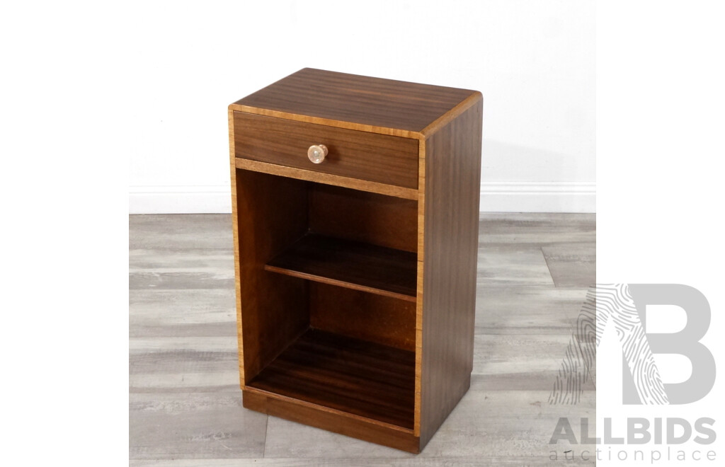 Vintage Queensland Black Walnut Veneer Open Front Bedside Table