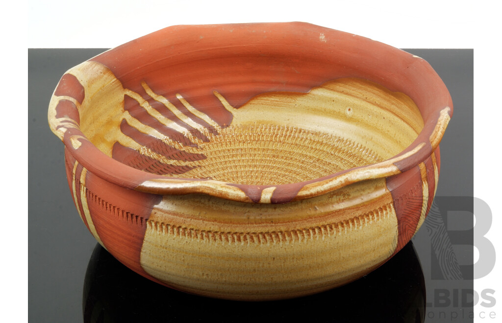 Vintage Hand Made and Decorated Studio Terracotta Bowl by Noel Blue