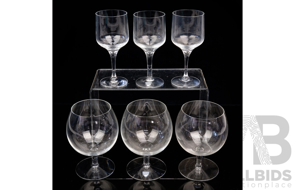 Set Three Orrefors Brandy Balloons Along with Set Three Orrefors Sherry Glasses
