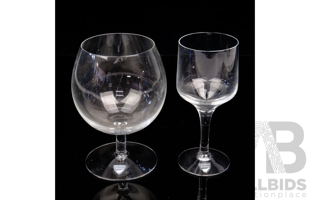 Set Three Orrefors Brandy Balloons Along with Set Three Orrefors Sherry Glasses