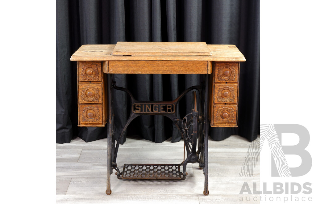 Oak Cabinet on Singer Treadle Base