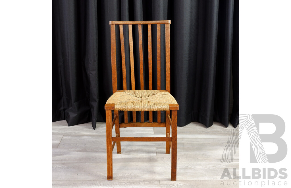 Vintage Oak MacIntosh Style Dining Chair with Rush Seat