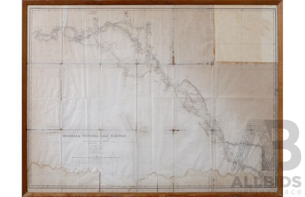 Vintage Map of Mombasa - Victoria Lake Railway, From The Map Published by Royal Geographical Society In Geographical Journal August 1893, 66 x 87 cm (frame)