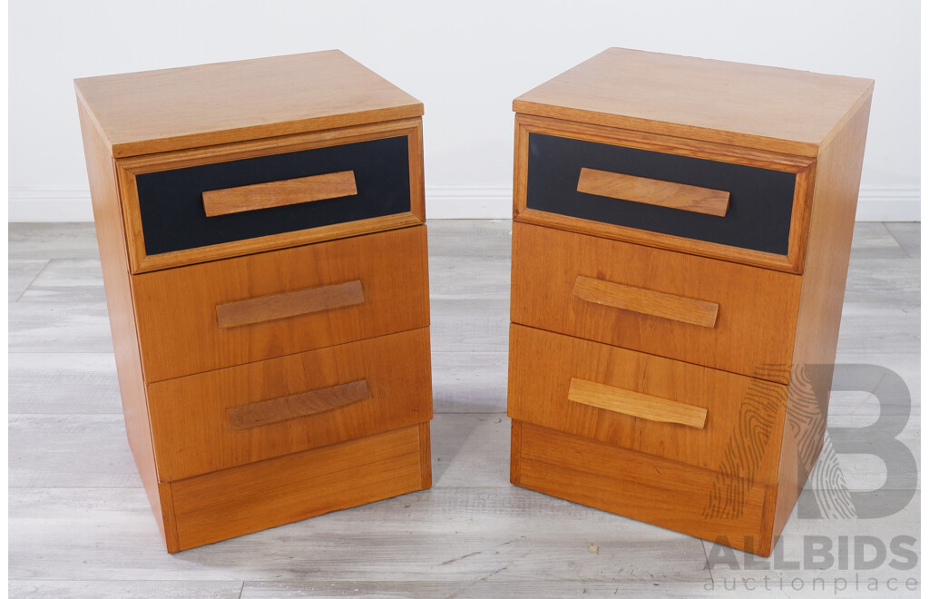 Pair of Australian Mid Century Three Drawer Bedside Chests