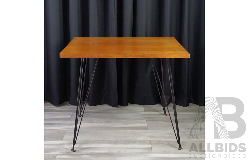 Ply Top Works Table on Metal Hair Pin Legs