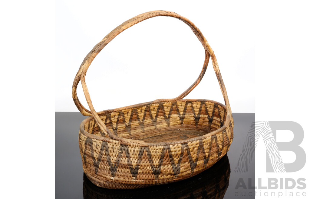 Vintage Large Papua New Guinea Woven Handled Basket