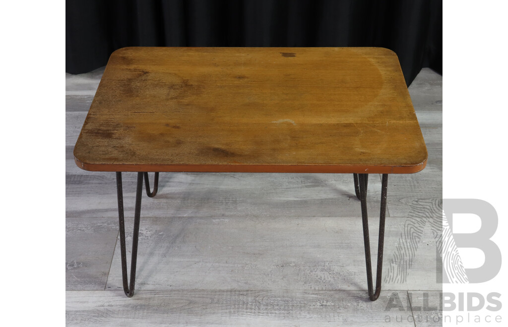 Small Timber Top Side Table with Hairpin Legs