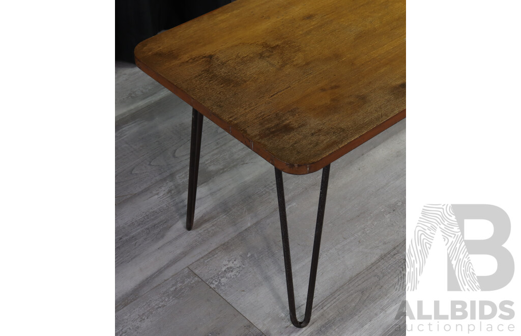 Small Timber Top Side Table with Hairpin Legs