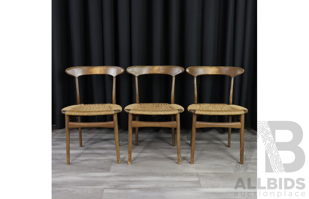 Set of Three Timber Framed Dining Chairs with Woven Rope Seats